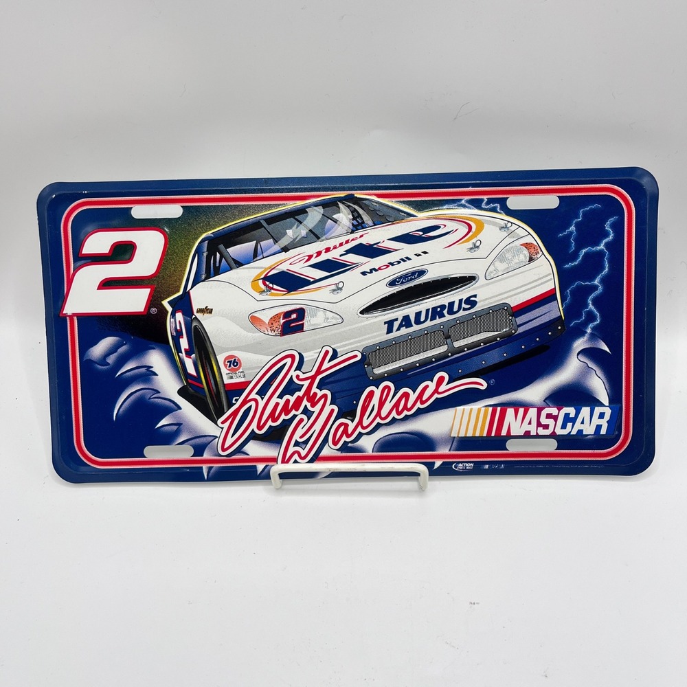 Vintage Rusty Wallace #2 Miller Lite Ford Taurus NASCAR Metal License Plate